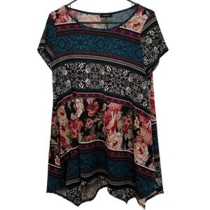 Shamaim Colorful Short Sleeve Top With Elliptical Hemline Size Large